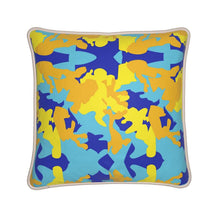 Load image into Gallery viewer, Yellow Blue Neon Camouflage Silk Pillows by The Photo Access