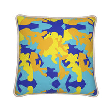 Load image into Gallery viewer, Yellow Blue Neon Camouflage Silk Pillows by The Photo Access