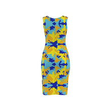 将图片加载到图库查看器,Yellow Blue Neon Camouflage Bodycon Dress by The Photo Access