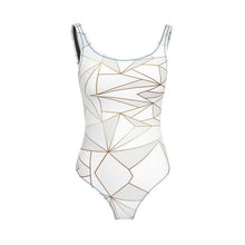 Load image into Gallery viewer, Abstract White Polygon with Gold Line Swimsuit by The Photo Access