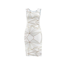 Load image into Gallery viewer, Abstract White Polygon with Gold Line Bodycon Dress by The Photo Access