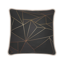 Load image into Gallery viewer, Abstract Black Polygon with Gold Line Silk Pillows by The Photo Access