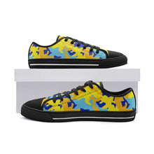 将图片加载到图库查看器,Yellow Blue Neon Camouflage Unisex Low Top Canvas Shoes by The Photo Access