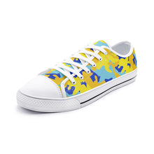 将图片加载到图库查看器,Yellow Blue Neon Camouflage Unisex Low Top Canvas Shoes by The Photo Access