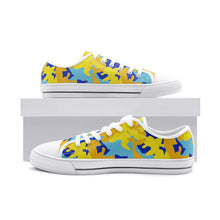 将图片加载到图库查看器,Yellow Blue Neon Camouflage Unisex Low Top Canvas Shoes by The Photo Access