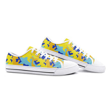 将图片加载到图库查看器,Yellow Blue Neon Camouflage Unisex Low Top Canvas Shoes by The Photo Access