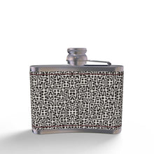 Lade das Bild in den Galerie-Viewer, Hand Drawn Labyrinth Leather Wrapped Hip Flask by The Photo Access