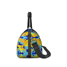 Load image into Gallery viewer, Yellow Blue Neon Camouflage Duffle Bag by The Photo Access