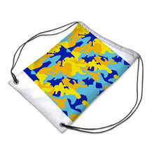 Load image into Gallery viewer, Yellow Blue Neon Camouflage Drawstring Sports Bag by The Photo Access