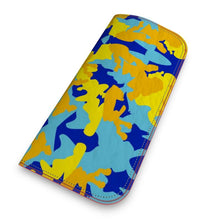 Load image into Gallery viewer, Yellow Blue Neon Camouflage Leather Glasses Case by The Photo Access
