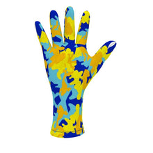 将图片加载到图库查看器,Yellow Blue Neon Camouflage Fleece Gloves by The Photo Access