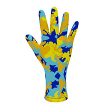 将图片加载到图库查看器,Yellow Blue Neon Camouflage Fleece Gloves by The Photo Access