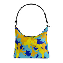 Load image into Gallery viewer, Yellow Blue Neon Camouflage Square Hobo Bag by The Photo Access