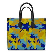 Load image into Gallery viewer, Yellow Blue Neon Camouflage Leather Shopper Bag by The Photo Access