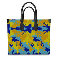 Load image into Gallery viewer, Yellow Blue Neon Camouflage Leather Shopper Bag by The Photo Access