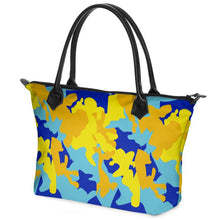 Load image into Gallery viewer, Yellow Blue Neon Camouflage Zip Top Handbags by The Photo Access
