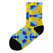 Load image into Gallery viewer, Yellow Blue Neon Camouflage Socks by The Photo Access