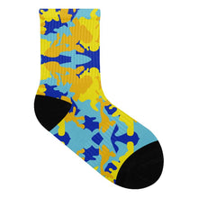 Load image into Gallery viewer, Yellow Blue Neon Camouflage Socks by The Photo Access