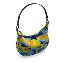 Load image into Gallery viewer, Yellow Blue Neon Camouflage Curve Hobo Bag by The Photo Access