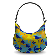 Load image into Gallery viewer, Yellow Blue Neon Camouflage Curve Hobo Bag by The Photo Access
