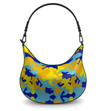 Load image into Gallery viewer, Yellow Blue Neon Camouflage Curve Hobo Bag by The Photo Access