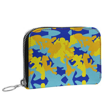 Load image into Gallery viewer, Yellow Blue Neon Camouflage Small Leather Zip Purse by The Photo Access