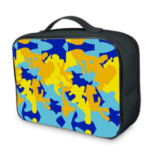 Load image into Gallery viewer, Yellow Blue Neon Camouflage Lunch Bags by The Photo Access