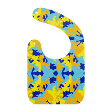 Lade das Bild in den Galerie-Viewer, Yellow Blue Neon Camouflage Baby Bib by The Photo Access