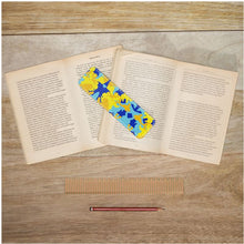 Load image into Gallery viewer, Yellow Blue Neon Camouflage Leather Bookmarks by The Photo Access