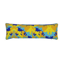 Load image into Gallery viewer, Yellow Blue Neon Camouflage Bolster Cushion by The Photo Access