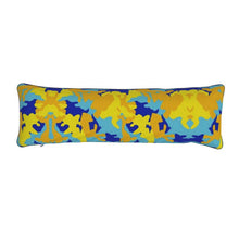 Load image into Gallery viewer, Yellow Blue Neon Camouflage Bolster Cushion by The Photo Access