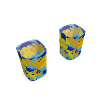 Load image into Gallery viewer, Yellow Blue Neon Camouflage Square Shot Glasses (Set of 2) by The Photo Access