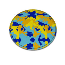 Load image into Gallery viewer, Yellow Blue Neon Camouflage Leather Coasters by The Photo Access