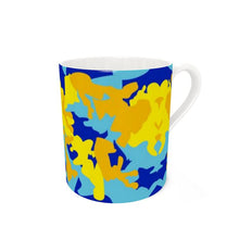 Load image into Gallery viewer, Yellow Blue Neon Camouflage Bone China Mug by The Photo Access