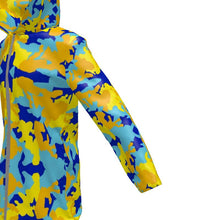 将图片加载到图库查看器,Yellow Blue Neon Camouflage Womens Hooded Rain Mac by The Photo Access