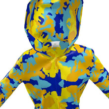 将图片加载到图库查看器,Yellow Blue Neon Camouflage Womens Hooded Rain Mac by The Photo Access