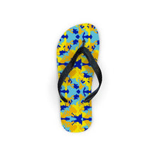 Load image into Gallery viewer, Yellow Blue Neon Camouflage Flip Flops by The Photo Access