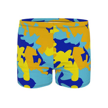 Load image into Gallery viewer, Yellow Blue Neon Camouflage Swimming Trunks by The Photo Access