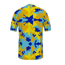Load image into Gallery viewer, Yellow Blue Neon Camouflage Mens Cut And Sew T-Shirt by The Photo Access