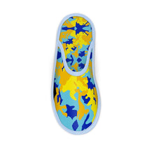 将图片加载到图库查看器,Yellow Blue Neon Camouflage Slippers by The Photo Access