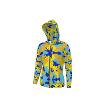 Load image into Gallery viewer, Yellow Blue Neon Camouflage Hoodie by The Photo Access