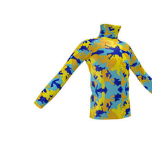 Load image into Gallery viewer, Yellow Blue Neon Camouflage Mens Slim Fit Roll Neck by The Photo Access