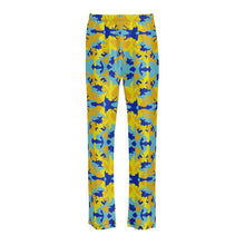 Load image into Gallery viewer, Yellow Blue Neon Camouflage Ladies Silk Pyjama Bottoms by The Photo Access