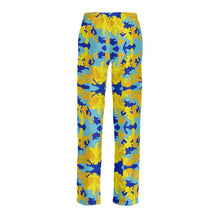 Load image into Gallery viewer, Yellow Blue Neon Camouflage Ladies Silk Pyjama Bottoms by The Photo Access
