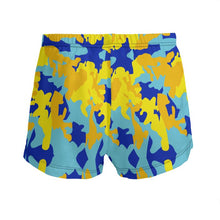 Load image into Gallery viewer, Yellow Blue Neon Camouflage Ladies Silk Pyjama Shorts by The Photo Access