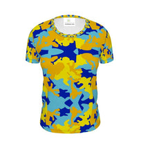 Load image into Gallery viewer, Yellow Blue Neon Camouflage Ladies Cut And Sew T-Shirt by The Photo Access