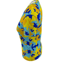 Load image into Gallery viewer, Yellow Blue Neon Camouflage Ladies Cut And Sew T-Shirt by The Photo Access