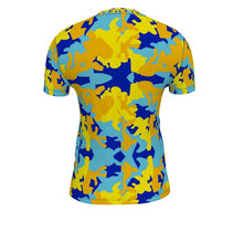 Load image into Gallery viewer, Yellow Blue Neon Camouflage Ladies Cut And Sew T-Shirt by The Photo Access
