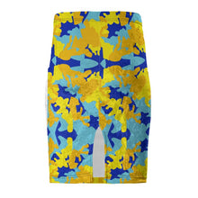 Load image into Gallery viewer, Yellow Blue Neon Camouflage Pencil Skirt by The Photo Access