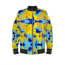 Lade das Bild in den Galerie-Viewer, Yellow Blue Neon Camouflage Ladies Bomber Jacket by The Photo Access